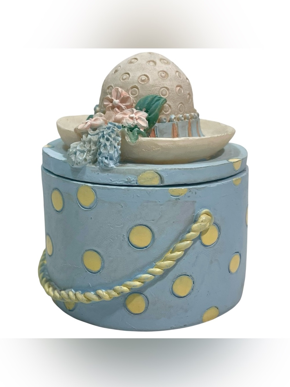 Vintage 1980's Two's Company Pastel Resin Floral Polka Dot Hat Box Trinket Box